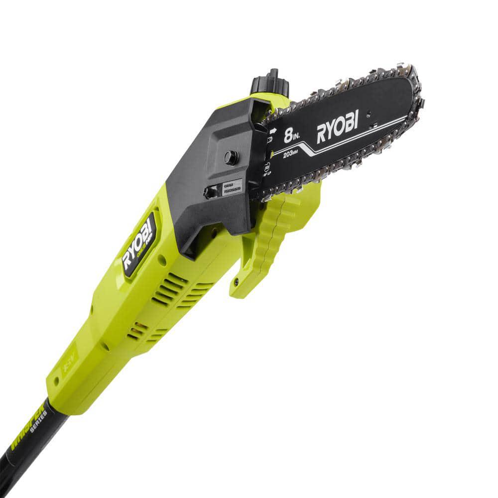 RYOBI ONE HP 18V Brushless Whisper Series 8 in Cordless Pole Saw with Extra Chain Bar and Chain Oil Battery and Charger