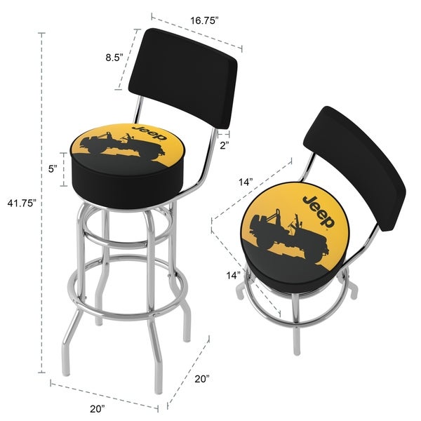 Jeep Silhouette 360 Degree Swivel Barstool with Foam Padded Seat And Back - 20 x 20 x 31