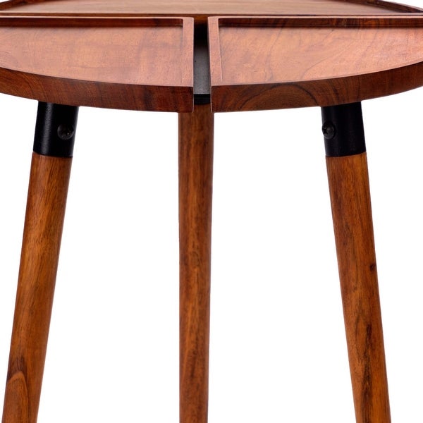 18 Inch Round Acacia Wood Side Table with 3 Tabletop Sections