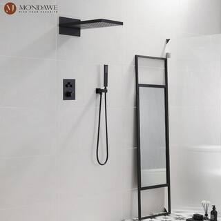 Mondawe 3-Spray Patterns Thermostatic Bathroom Showers 22 in. Wall Mount Rainfall Dual Shower Heads in Matte Black WF6648-22BL