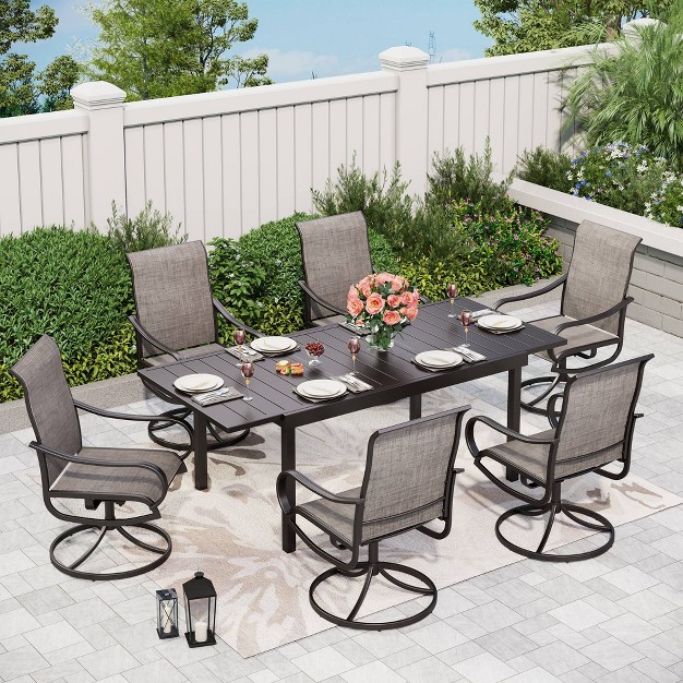 7pc Patio Dining Set With Steel Expandable Table amp 360 Swivel Sling Arm Chairs Captiva Designs