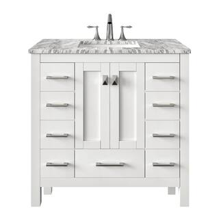 Eviva Hampton 36 in. W x 22 in. D x 34 in. H Bathroom Vanity in White with White Carrara Marble Top with White Sink EVVN411-36WH