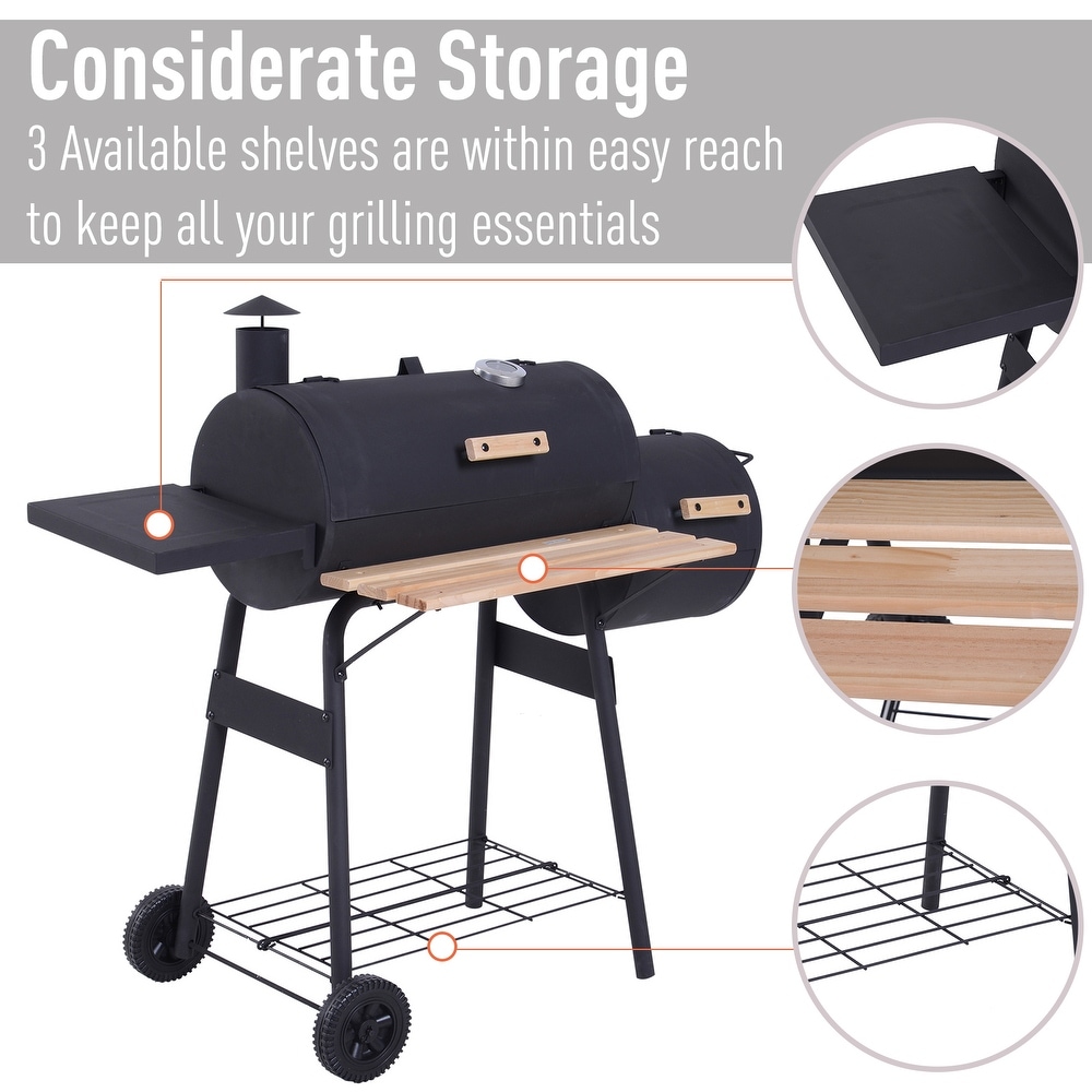 Outsunny Steel Portable Backyard Charcoal BBQ Grill and Offset Smoker   N/A