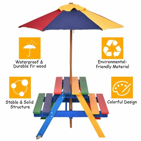 4Seat Outdoor Kids Picnic Table Bench Set with Removable Umbrella