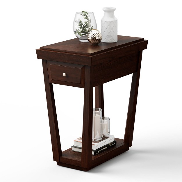 Tangkula 2 Tier End Side Table Nightstand With Drawer Shelf Rubber Wood Classic Espresso