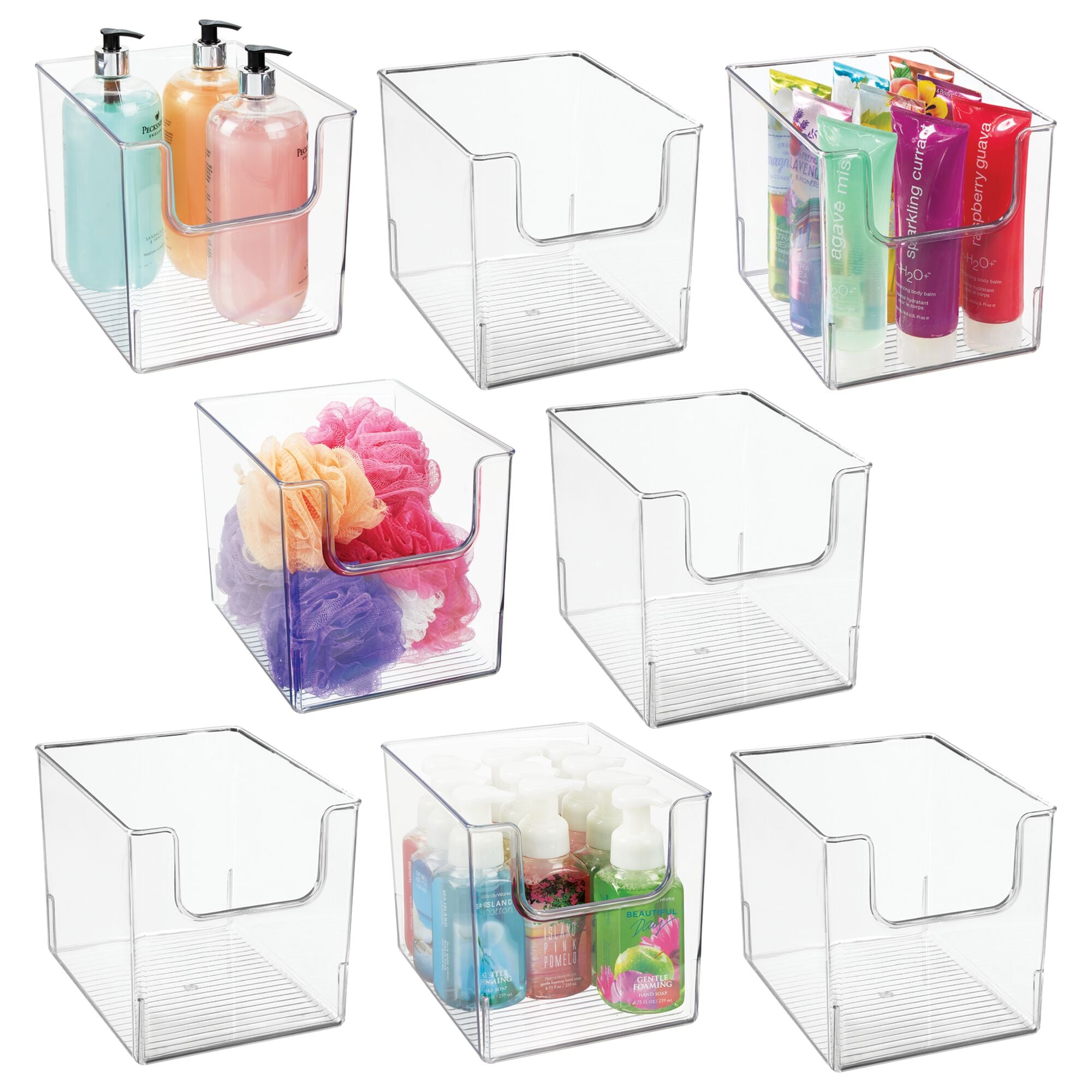 mDesign Modern Plastic Open Front Dip Storage Organizer Bin Basket for Bathroom Organization - Vanity Shelf， Cubby， Cabinet， and Closet Organizing Decor - 8 Pack - Clear