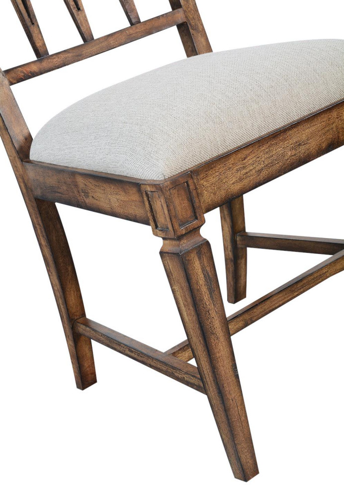 Side Chair Uptown Dining Accent Rustic Pecan Wood Linen Pierced   Transitional   Dining Chairs   by EuroLuxHome  Houzz