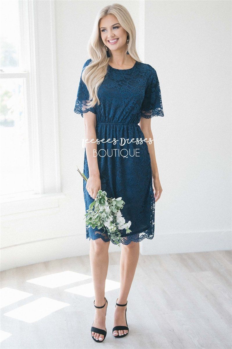 Navy Scallop Lace Dress