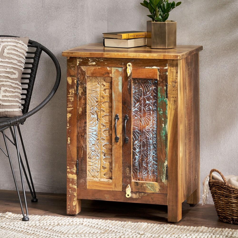 Greenler Boho Handcrafted 2 Door Wood Sideboard by Christopher Knight Home   23.00\