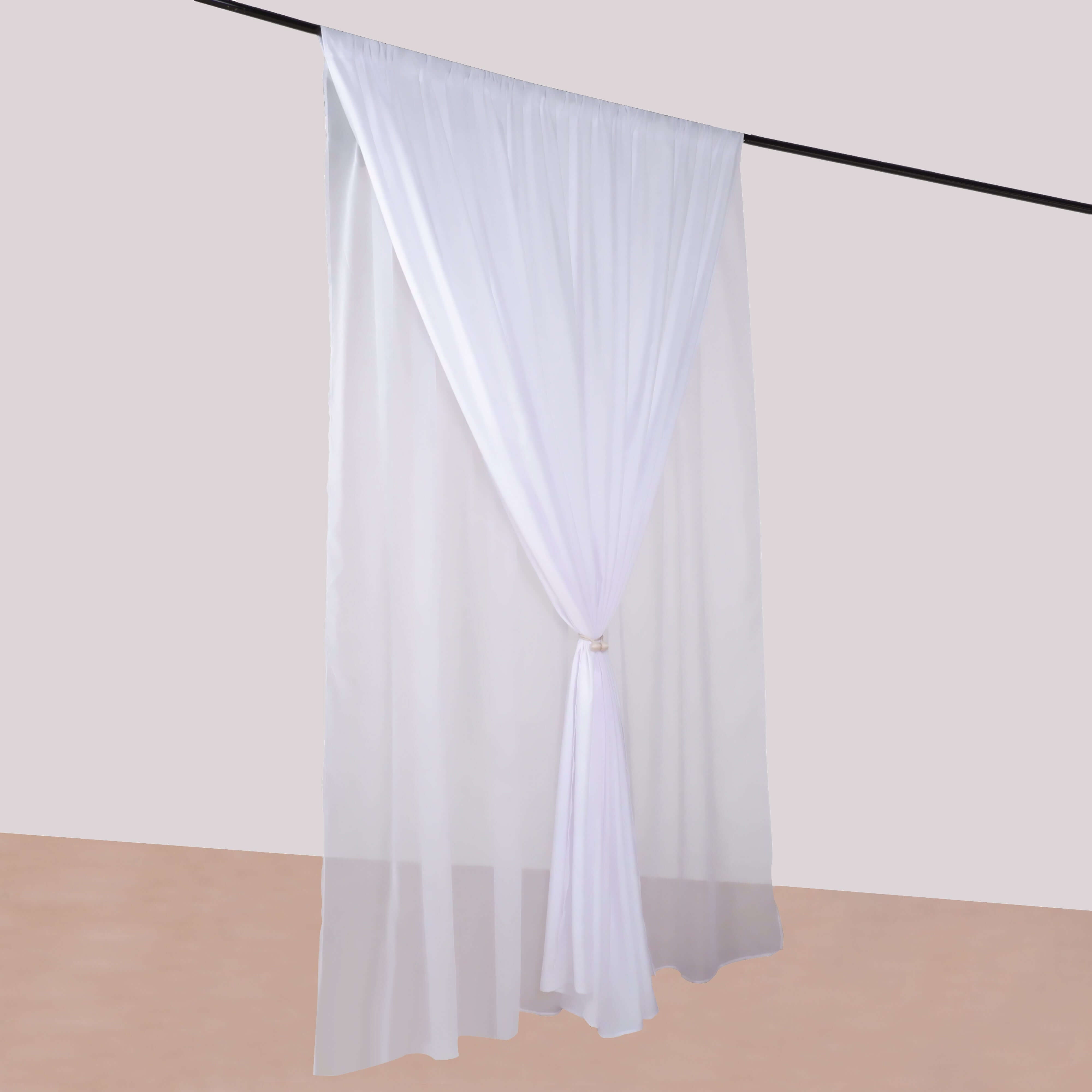 White Chiffon Polyester Backdrop Drape Curtain, Dual Layer Event Divider Panel with Rod Pockets - 10ftx10ft