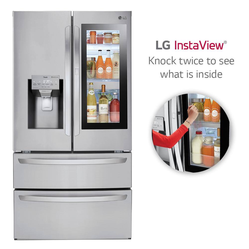 LG 28 cu. ft. 4-Door Smart Refrigerator w InstaView Door-in-Door and Door Cooling in PrintProof Stainless Steel LMXS28596S