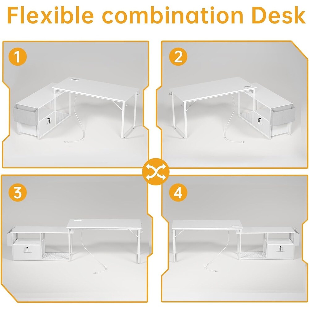 L Shaped Desk Reversible Corner Office Desk with Lock Drawer