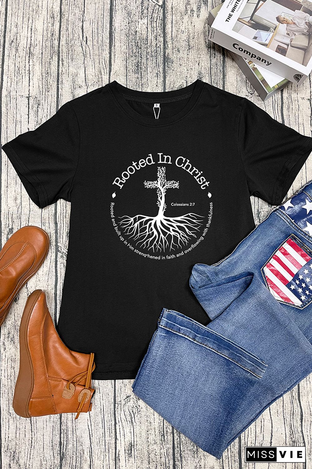 Rooted In Christ Bible Verse Colossians 27 Short Sleeve Graphic Tee Wholesale