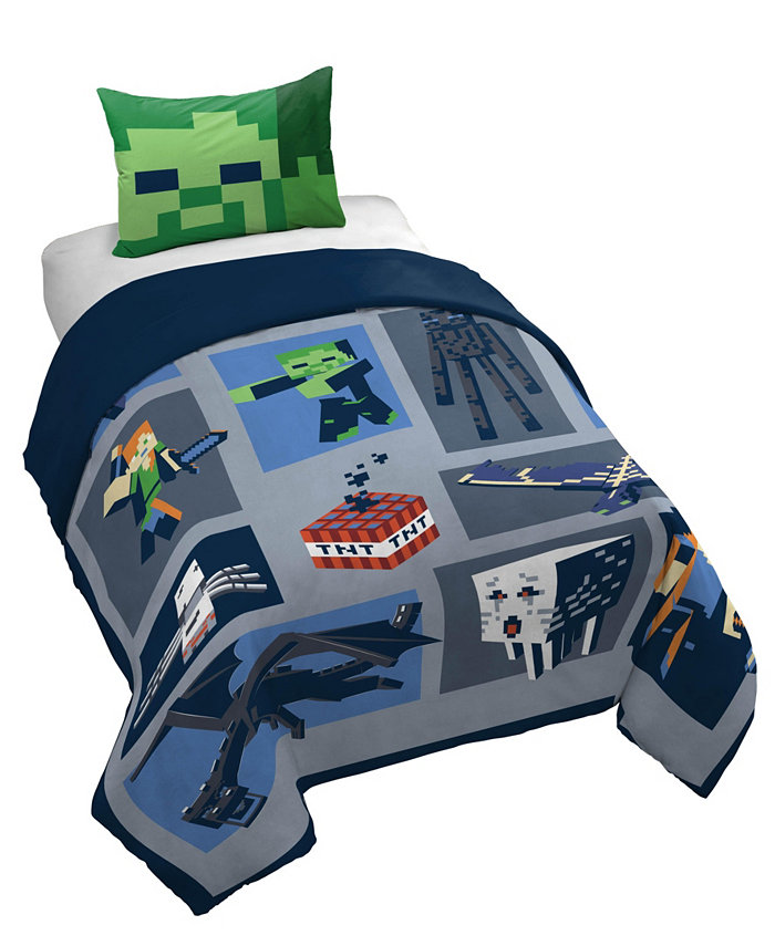 Saturday Park Minecraft Emblematic 100% Organic Cotton Twin Duvet Cover and Sham Set