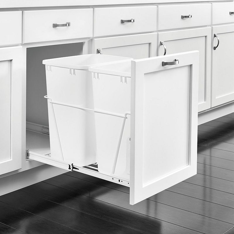 Rev-A-Shelf Double Pull Out 35 Qt Trash Can for Kitchen， White， RV-18PB-1