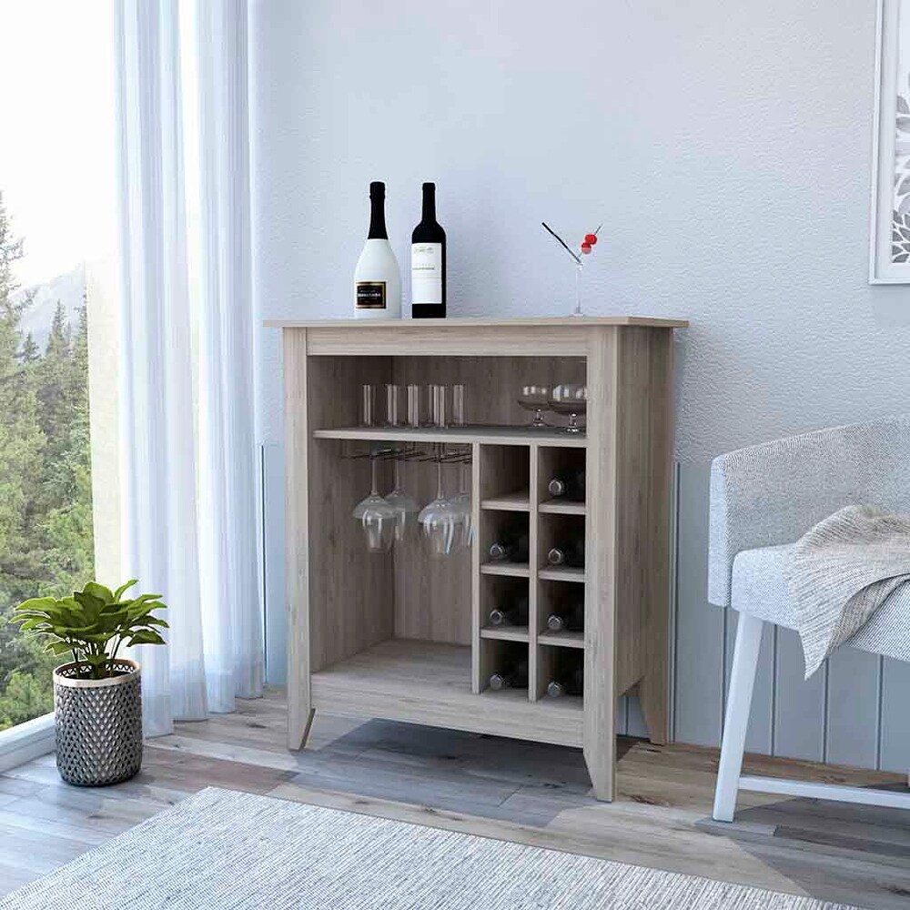 Bar Cabinet Castle  One Open Shelf  Six Wine Cubbies  Light Gray Finish High quality and durable