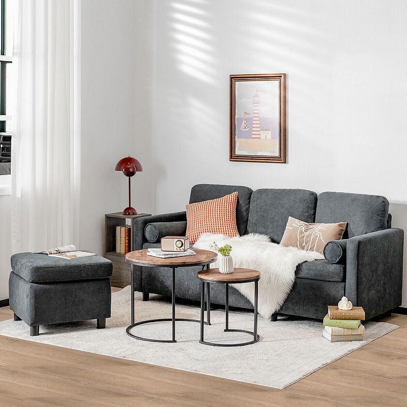 3 Seat L-Shape Movable Convertible Sectional Sofa with Ottoman-Gray