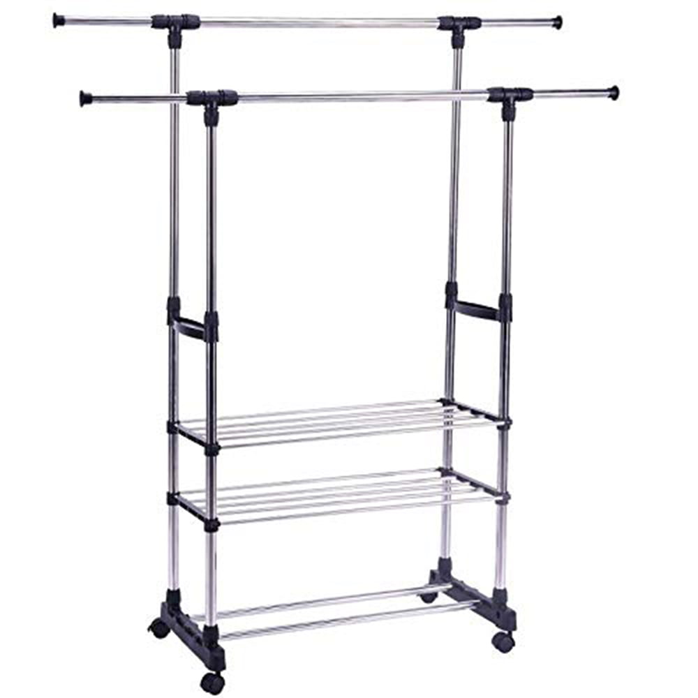 Ktaxon Clothing Garment Rack Adjustable Height Double Hanging Rail with 3-Tier Shelves