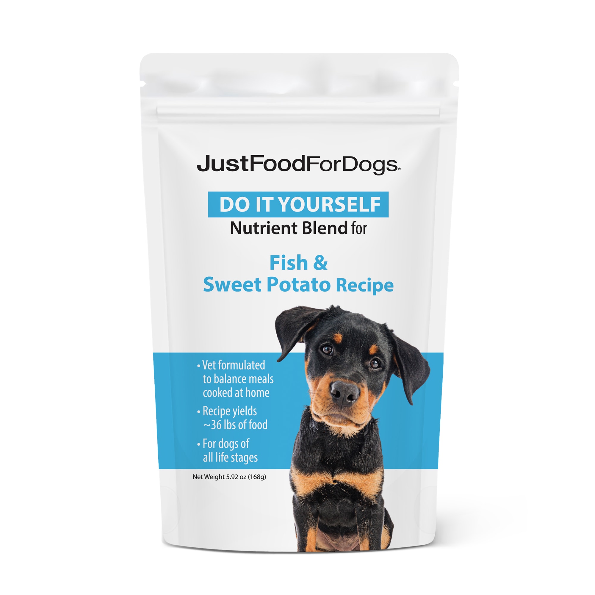 JustFoodForDogs Do-It-Yourself Fish and Sweet Potato Dog Food Nutrients， 5.92 oz.