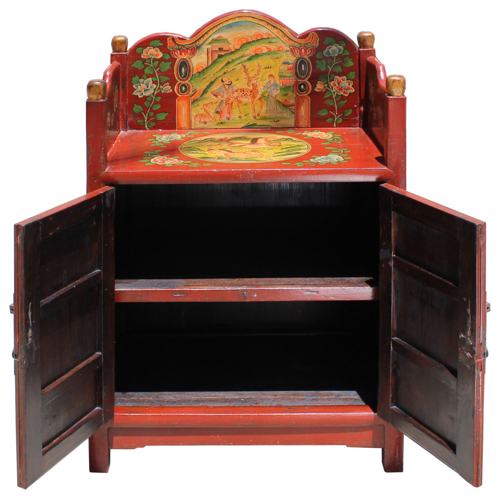 Chinese Tibetan Vintage Floral Animals Graphic Shrine Offer Table Cabinet cs5734   Asian   Accent Chests And Cabinets   by Golden Lotus Antiques  Houzz