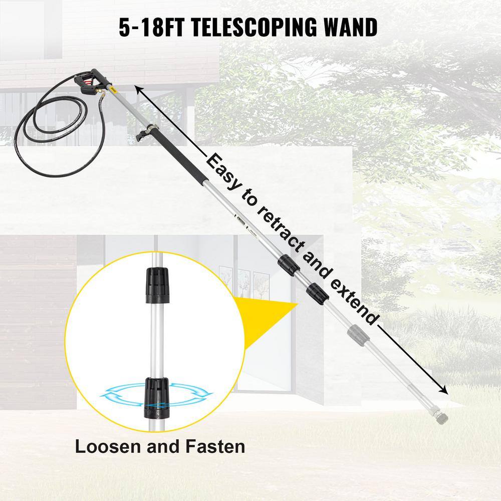 VEVOR Telescoping Pressure Washer Wand 4000 PSI 8-18 ft Extendable Power Cleaning Tools with Strap Belt and 5 Nozzle Tips QDXDJ5.5MQXSQ0001V0