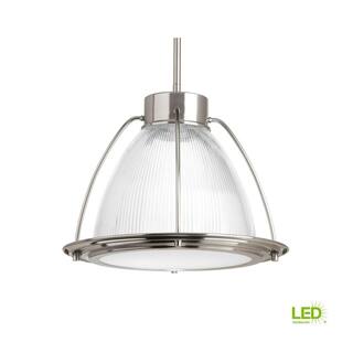 Progress Lighting 1-Light Brushed Nickel LED Pendant with Clear Prismatic Glass Shade P5143-0930K9