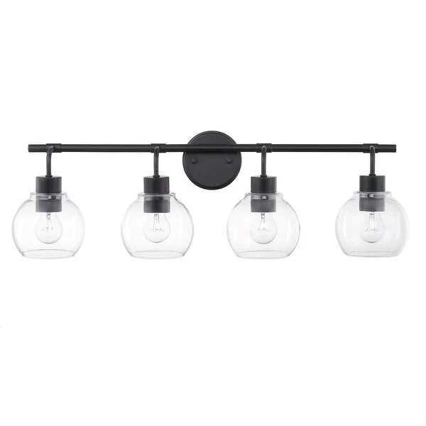 KAWOTI 3/4 Light Dimmable Black Vanity Light with Clear Glass Shades