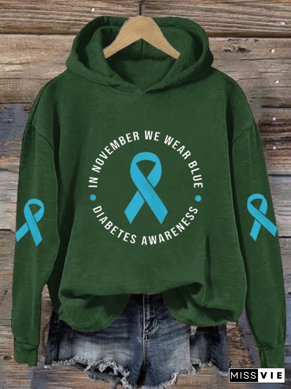 Women's In November We Wear Blue Printed Casual Hoodie