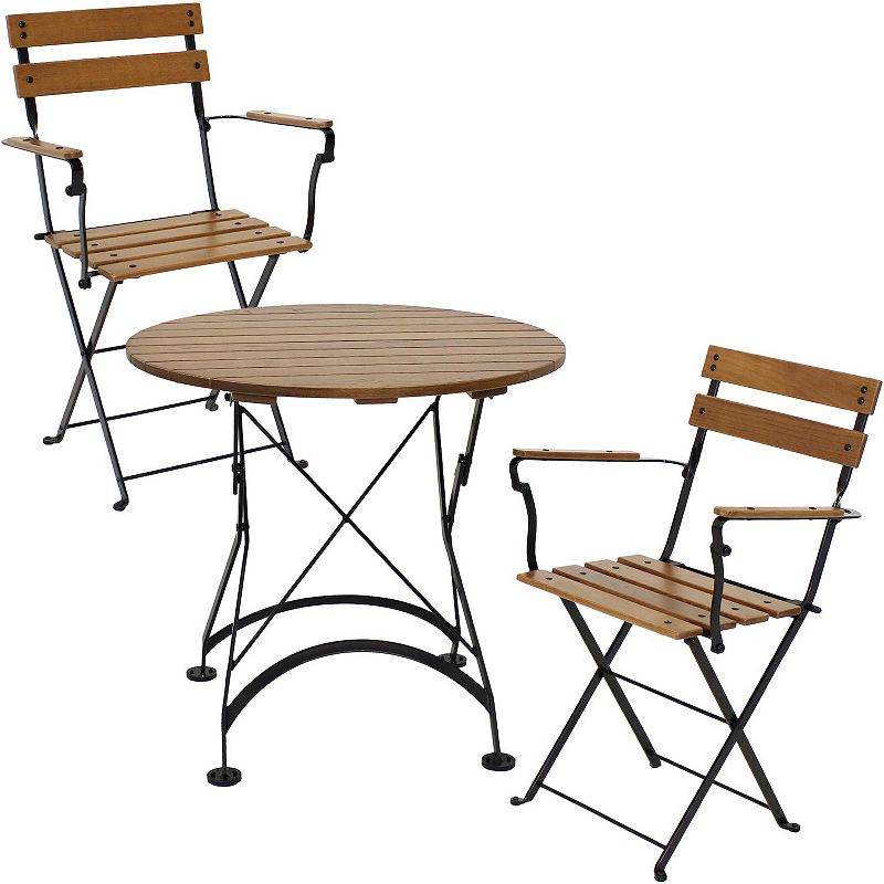 Sunnydaze Basic European Chestnut 3-Piece Patio Bistro Table and Chairs Set