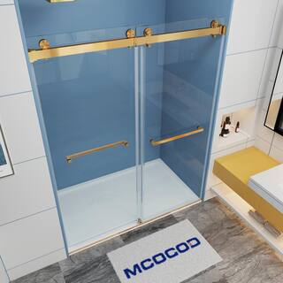 MCOCOD 60 in. W x 76 in. H Double Sliding Frameless Shower Door in Brushed Gold with Smooth Sliding and 38 in. (10 mm) Glass DS01-60x76-BG