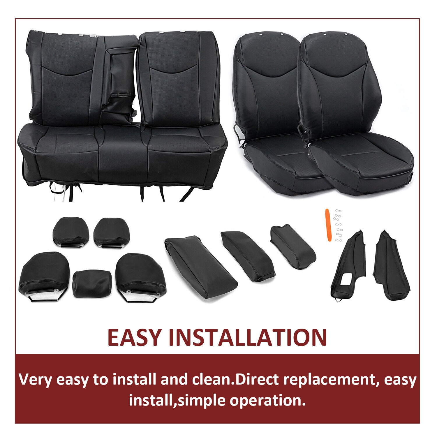 KOJEM Synthetic Leather Seat Covers for 2010-2015 2011 2012 2013 2014 Toyota Prius， Black Front and Rear