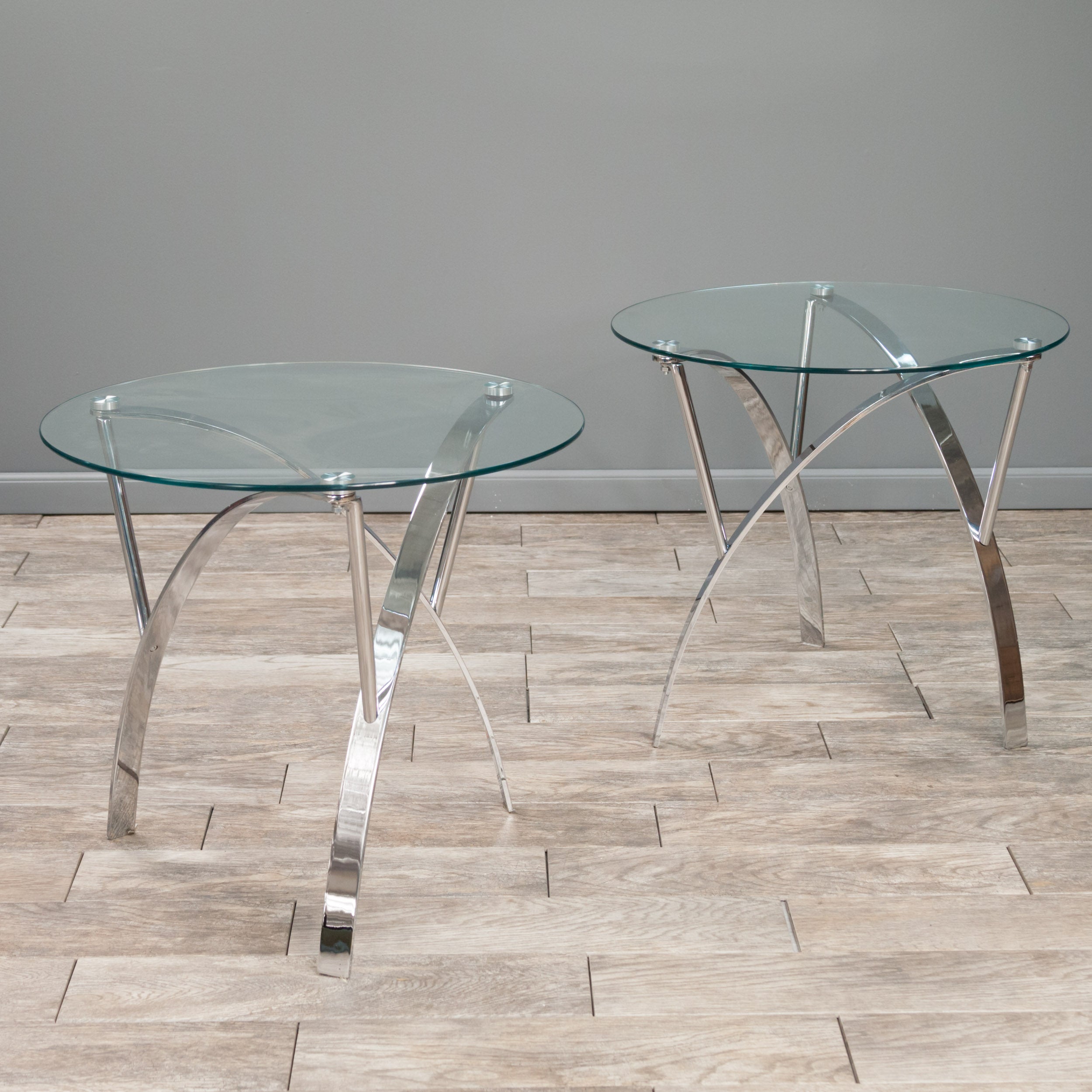 Davina Tempered Glass Round End Tables w/ Chrome Legs (Set of 2)