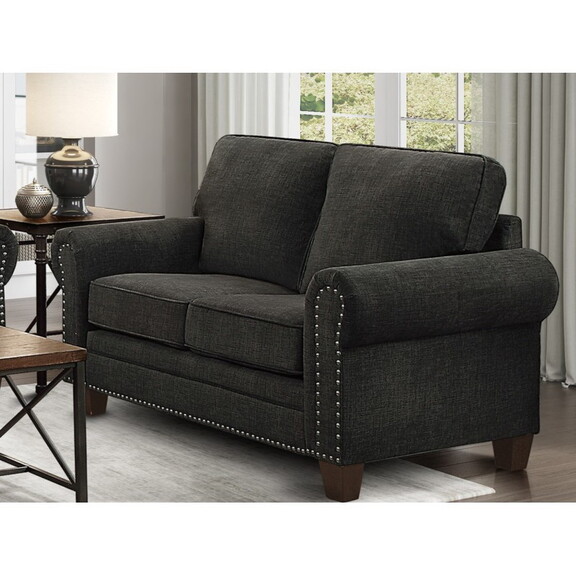 Traditional Style Dark Gray Loveseat 1pc Microfibe...