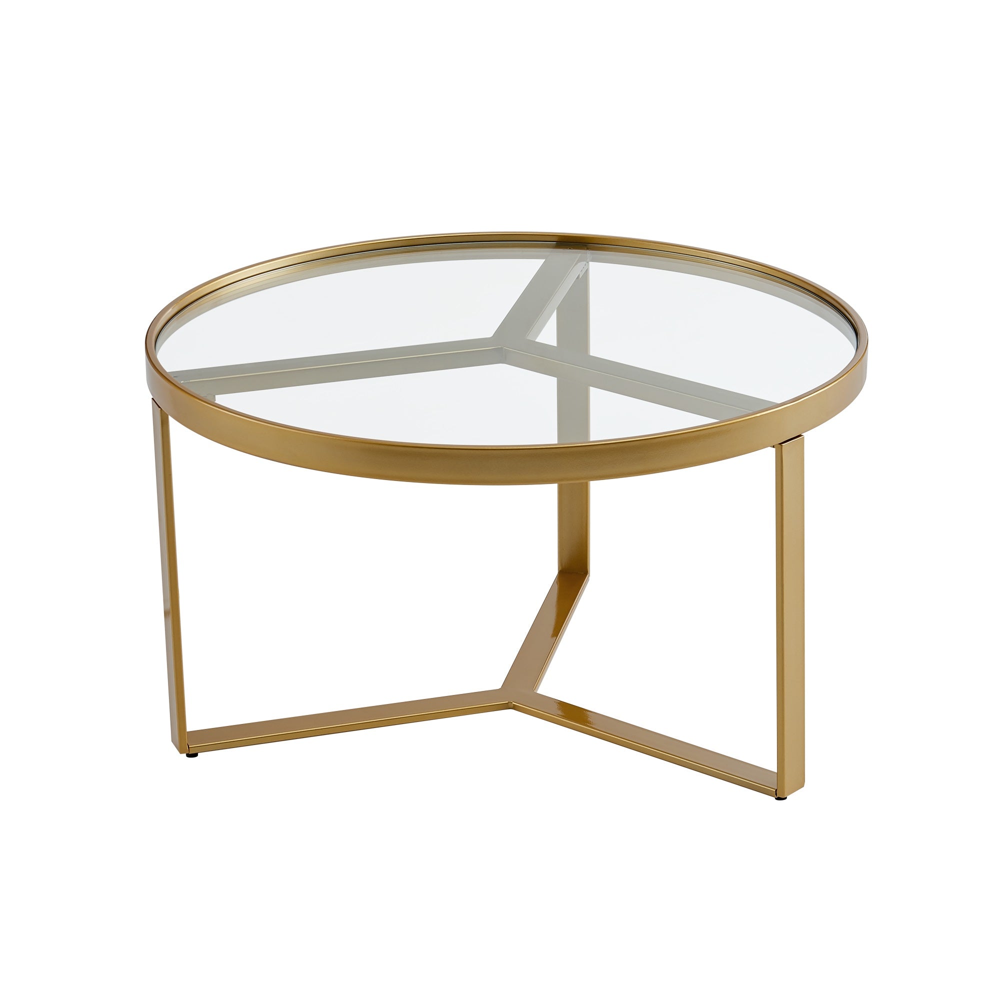 CoSoTower Modern Coffee Table, Golden Metal Frame With Round Tempered Glass Tabletop