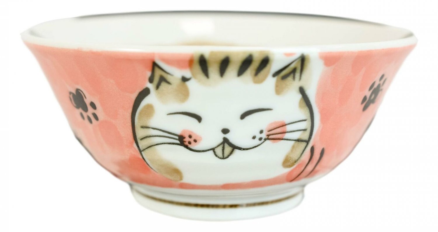 1 Pink Lucky Cat Maneki Neko 16oz Soup Rice Cereal Bowls Set of 6 EBR02