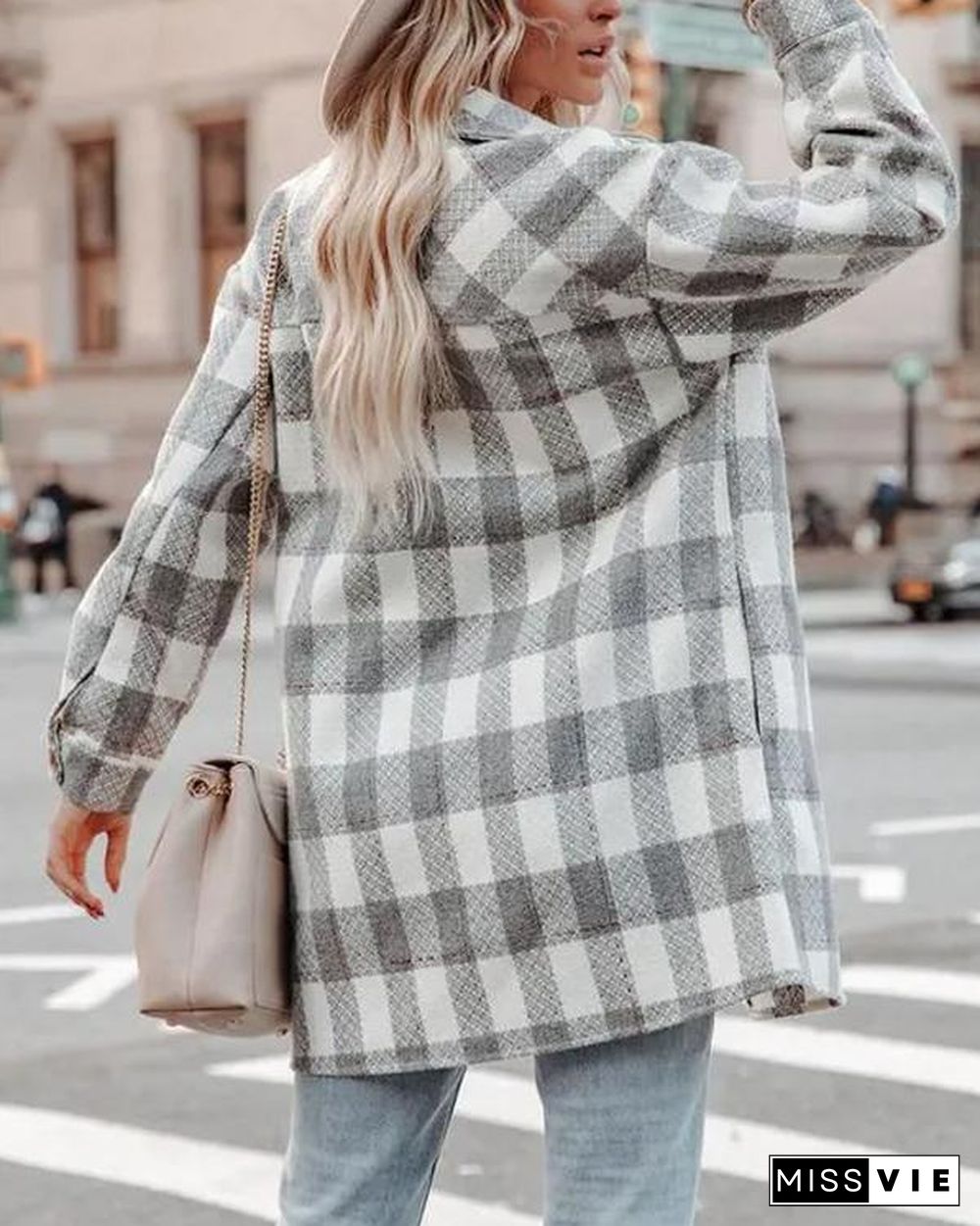 New Fashion Plaid Long Shirt Jacket