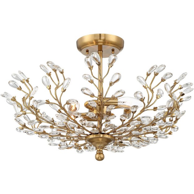 Wide Brass Vine Leaf 4 light Clear Crystal Glass For Bedroom House