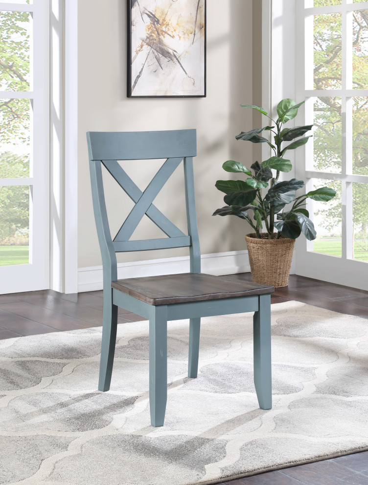 Bar Harbor Blue Blue Crossback Dining Chairs  Set of 2   Farmhouse   Dining Chairs   by Coast to Coast Imports  LLC  Houzz