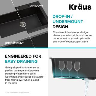 KRAUS Drop-inUndermount Granite Composite 31 in. 1- Hole Single Bowl Kitchen Sink Kit in Black KGD-412B