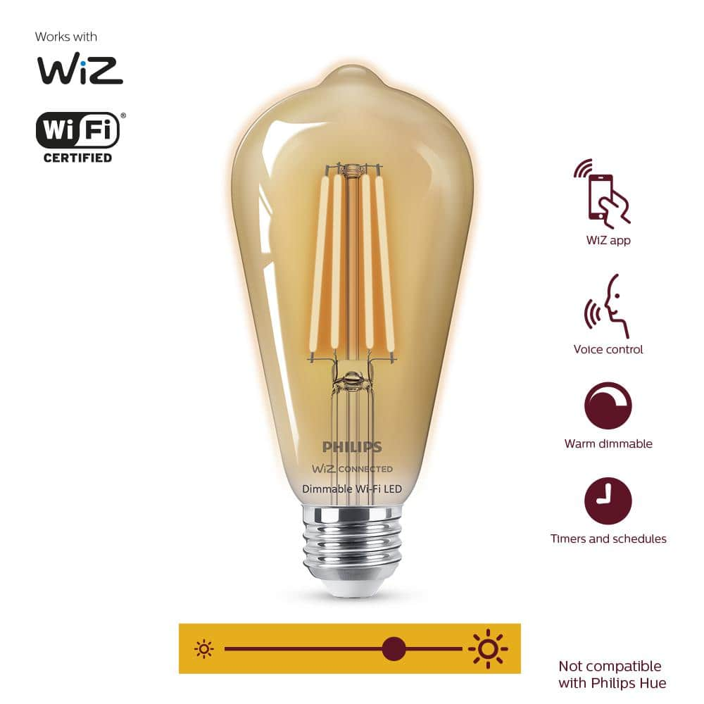 Philips 40-Watt Equivalent ST19 LED Smart Wi-Fi Light Bulb Amber (2000K) powered by WiZ (1-Pack) 555565