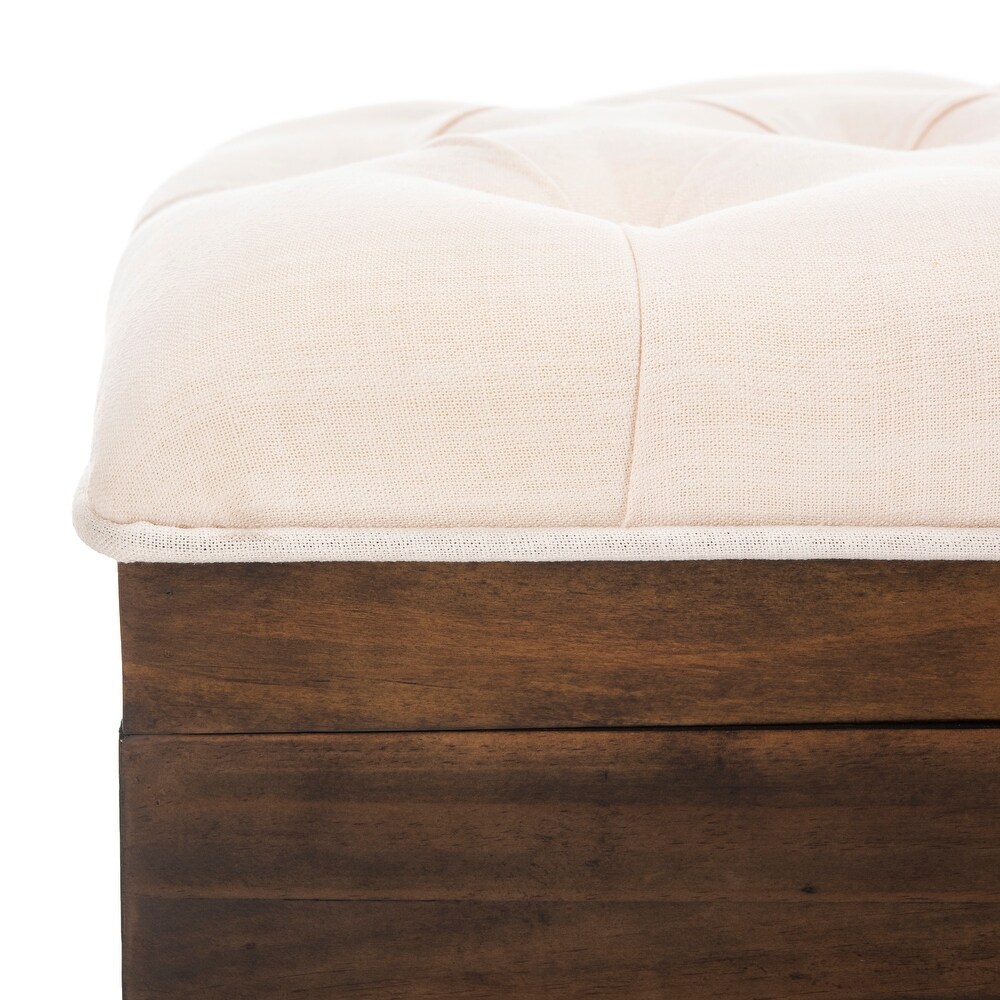 SAFAVIEH Liam Tufted Cocktail Ottoman Light Beige / Dark Oak