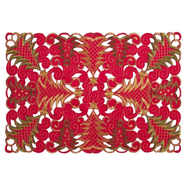 Holiday Placemats With Christmas Tree Cutwork Design (Set of 4)