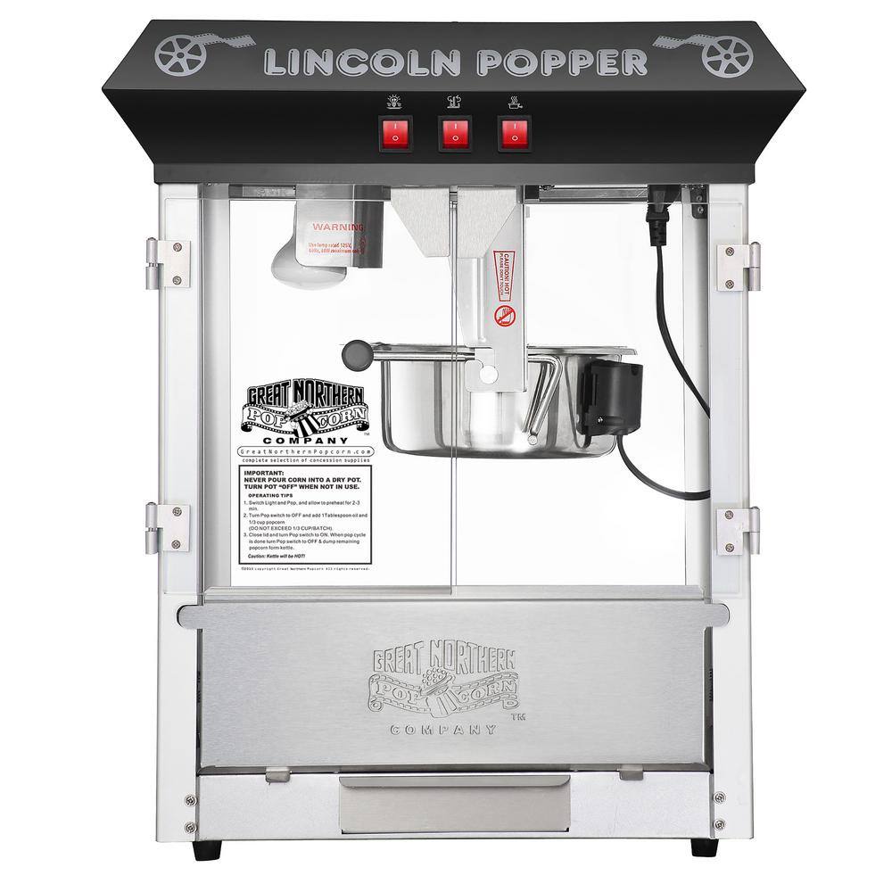 Great Northern Black Lincoln Countertop Popcorn Machine- Popper Makes 3 Gallons- 8-Ounce Kettle Old Maids Drawer Warming Tray  Scoop 576711HBJ