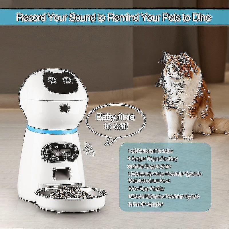 Plug Automatic Pet Feeders With Voice Record Stainless Steel Dog Food Bowl Auto Cat Lcd Screen