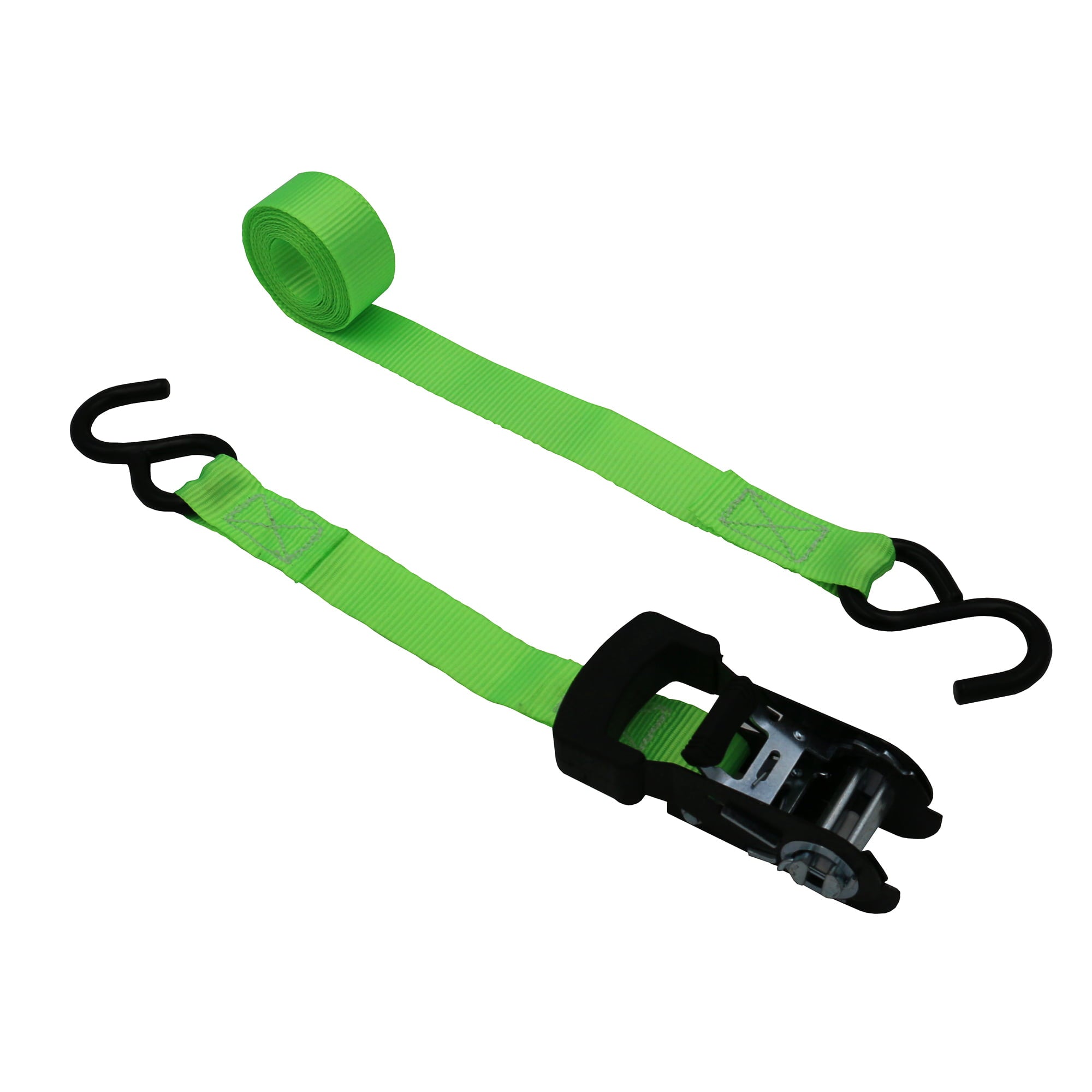 Hyper Tough 10 Feet Ratchet Tie Downs， 500 lbs， Green Strap， 2 Pack