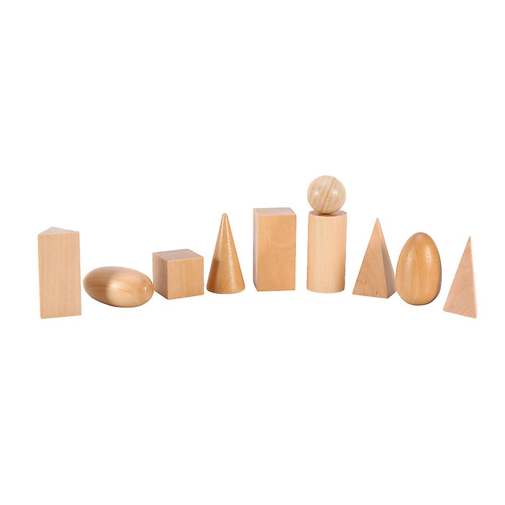 10pcs/set Kids Math Toys Wooden Geometric Shapes Solids Geometry Blocks Set Educational Toy