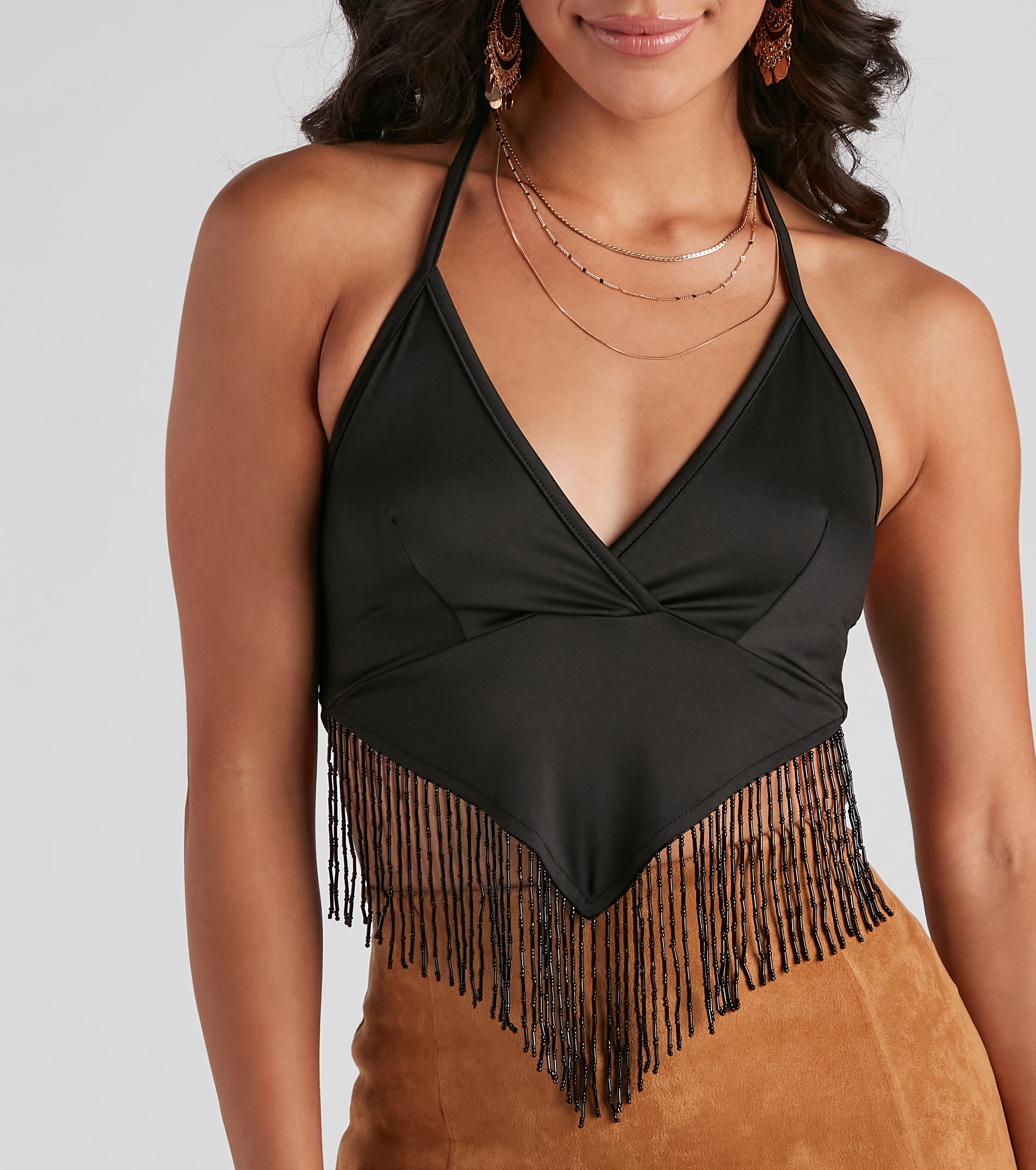 Modern Boho Halter Fringe Crop Top