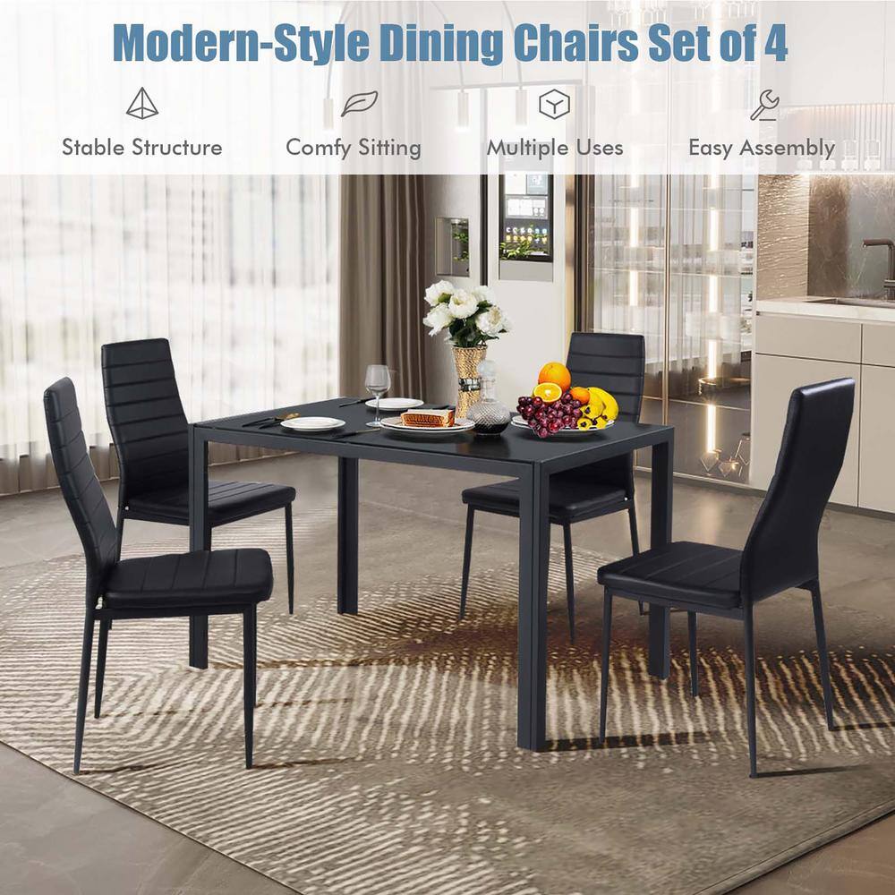 Costway Black Modern Leather Dinning Chairs Metal Side Chair for Dinning Room Kitchen(Set of 4) HW65985-22