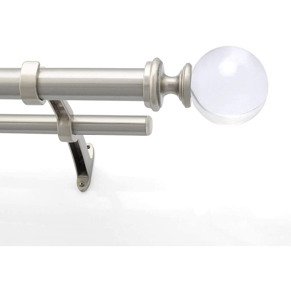 1 Inch Adjustable Silver Double Curtain Rod for Windows   Doors Curtains with Acrylic Ball Finials  Brackets Set  By Deco Window