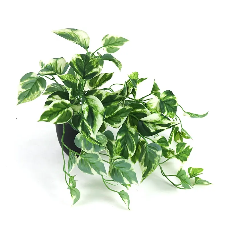 supplies 9 stems artificial variegated pothos with pot for indoor decoration